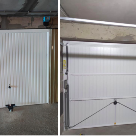 Remplacement d'une porte de garage basculante pour un modèle de la marque Hörmann, beaucoup plus confortable à manœuvrer.